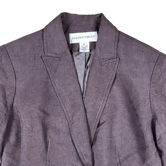 Jones New York Career Blazer Womens 4 Brown Silk & Linen Single Button Coat - Picture 7 of 7